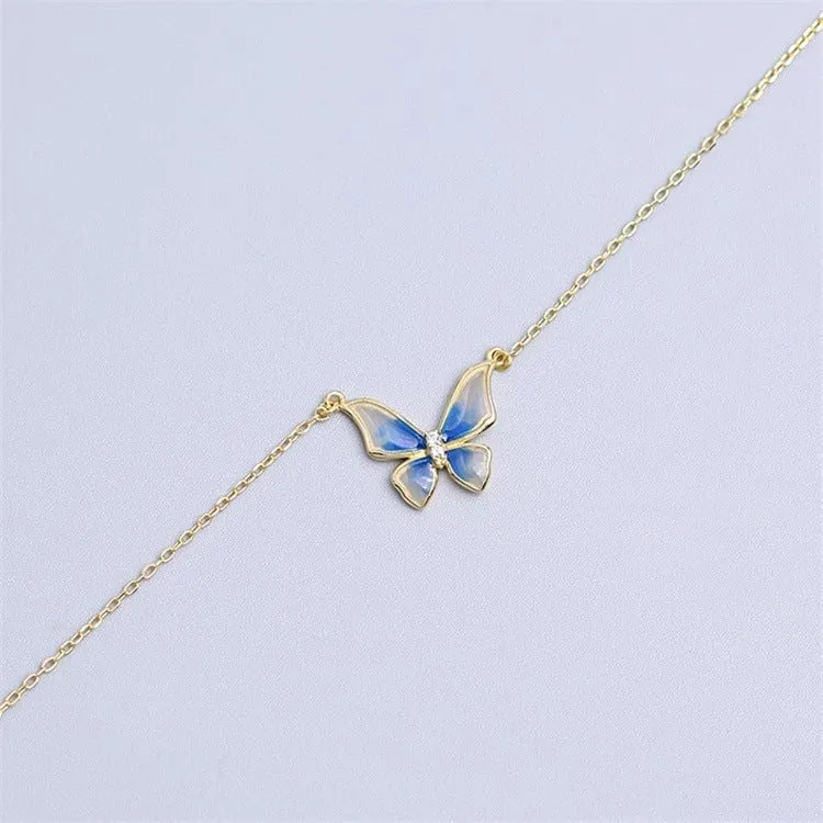 Blue Gradient Butterfly Necklace Birthday Gifts Valentine's Day Gift