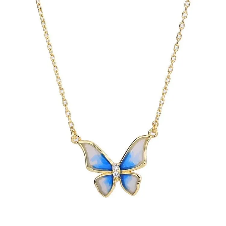 Blue Gradient Butterfly Necklace Birthday Gifts Valentine's Day Gift