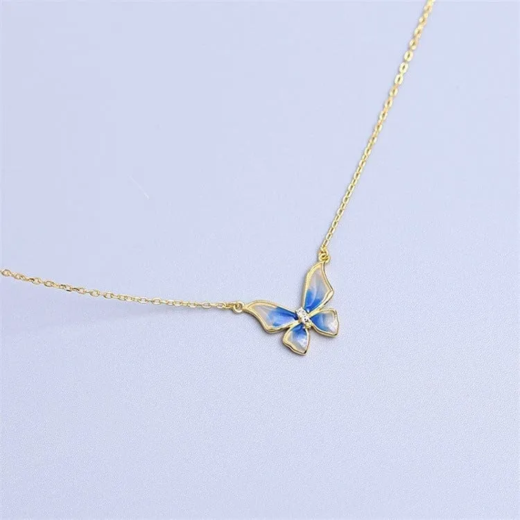 Blue Gradient Butterfly Necklace Birthday Gifts Valentine's Day Gift