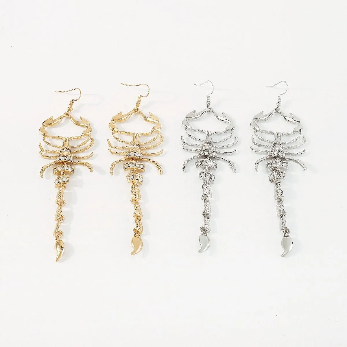 Boho Gold Silver Tone Rhinestone Inlaid Scorpion Earrings
