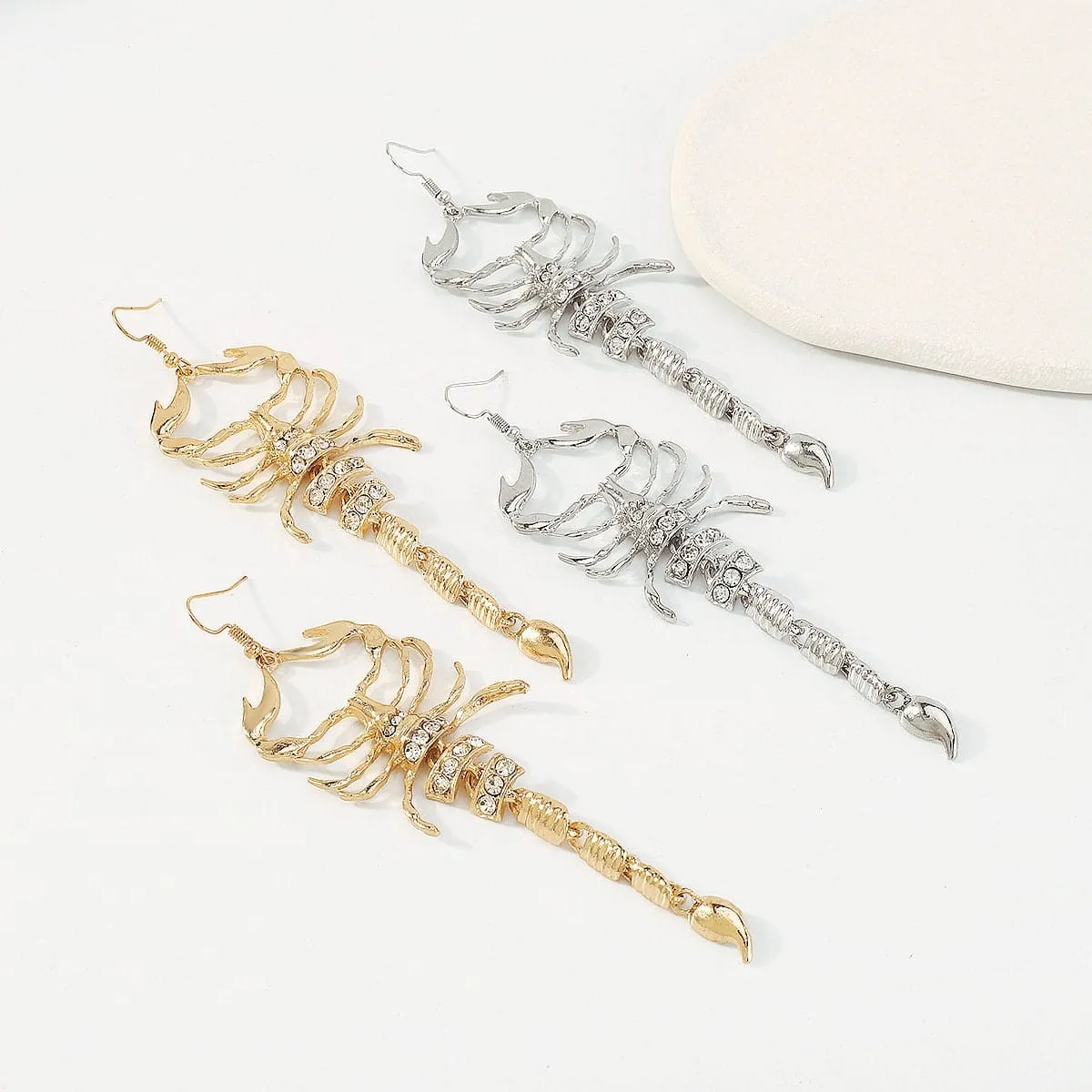 Boho Gold Silver Tone Rhinestone Inlaid Scorpion Earrings