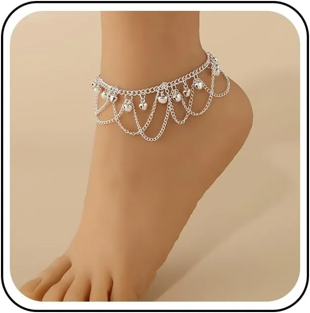 Boho Layered Anklet Bracelet Gold Bell Dangle Ankle Bracelets Tassel Chain Anklet Indian Gypsy Anklets Foot Chain Jewelry for Women