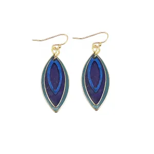 Brass Patina Earrings Purple Blue Layered Teardrop