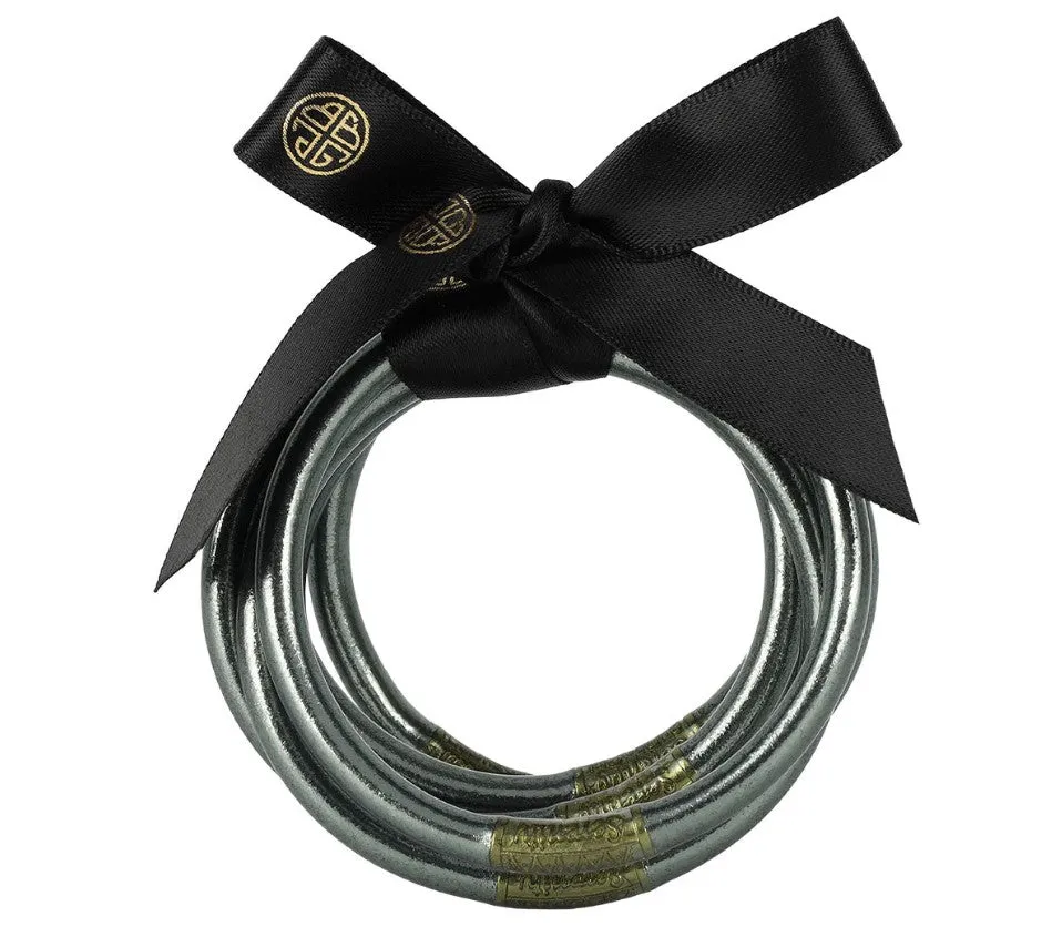 BuDhaGirl Graphite All Weather Bangles® (AWB®) - Serenity Prayer - Set of 6