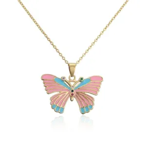 Butterfly Necklace Colorful Oil-dripping Pink Valentine's Day Gifts