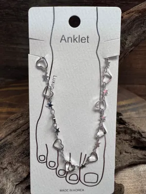 Callie Anklets- "Heart & Stars Chain" Silver