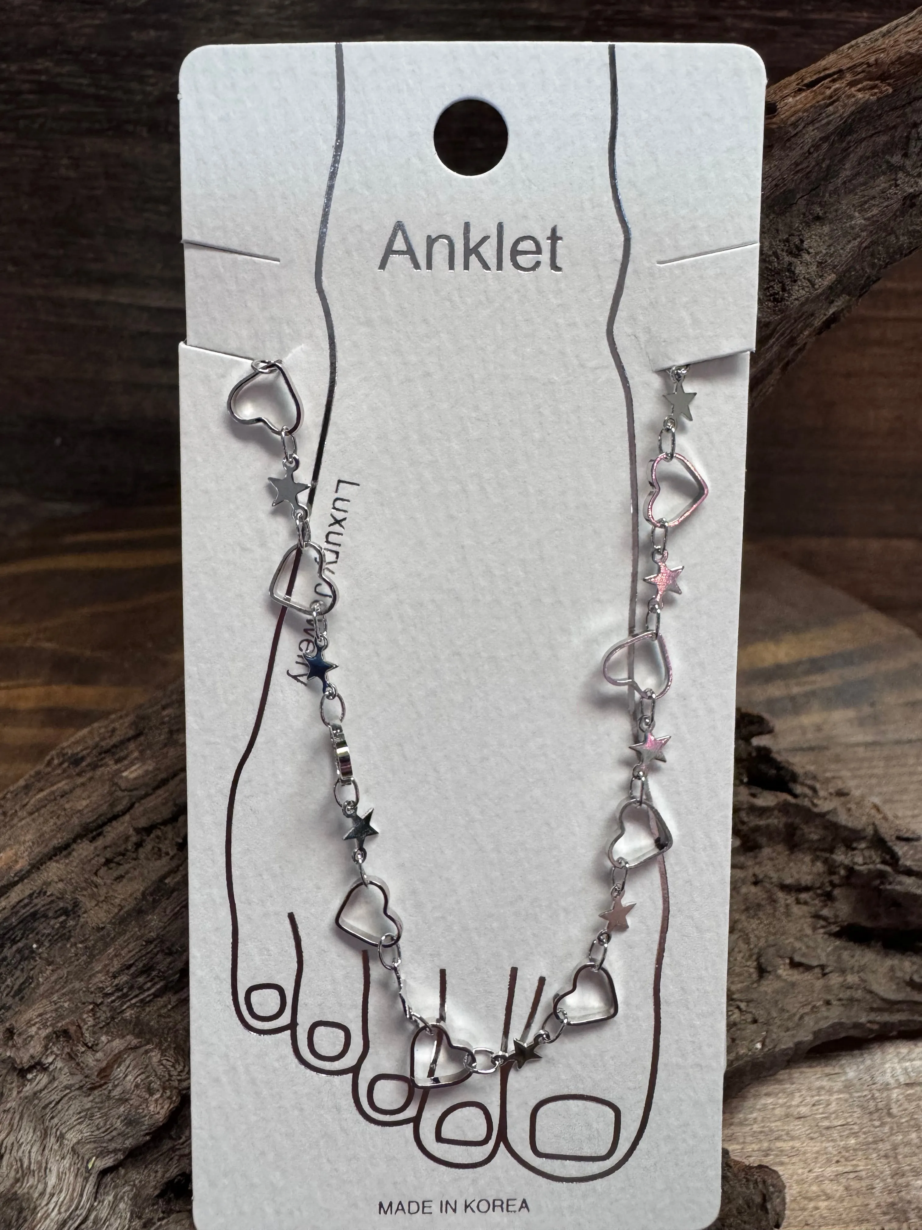 Callie Anklets- "Heart & Stars Chain" Silver
