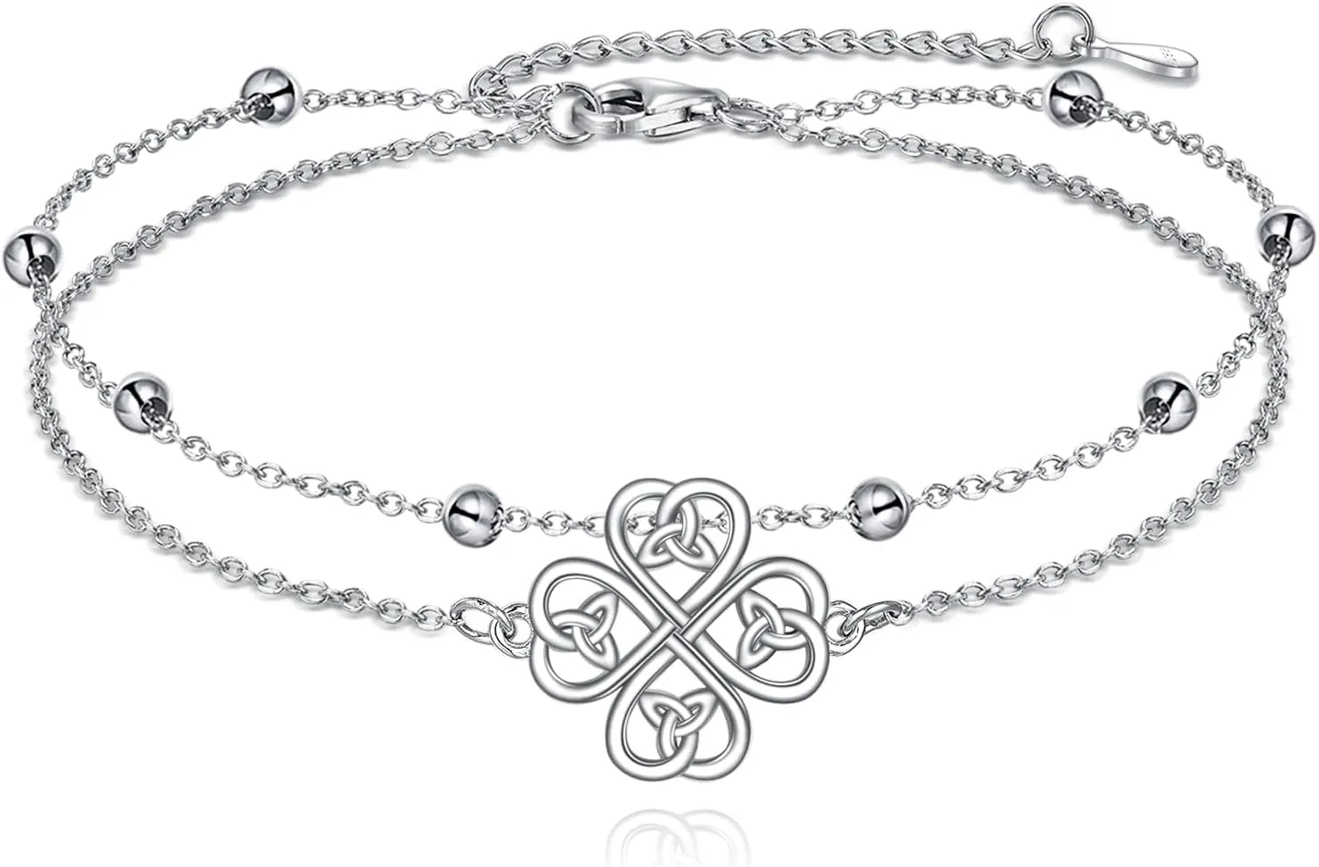 Celtic Knot/Bee/Four Leaf Clover/Heart Cross/Chakra Leaf/Ballet Shoes/Love Knot Anklets Sterling Silver Double Layered Chain Beach Womens Anklets Foot Jewelry Gifts