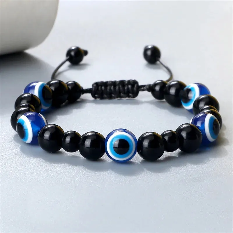 Charm Black Matte Lava Beads Bracelet Turkish Lucky Evil Eye Bangles for Women Men Natural Stone Obsidian Onyx Bracelets Jewelry