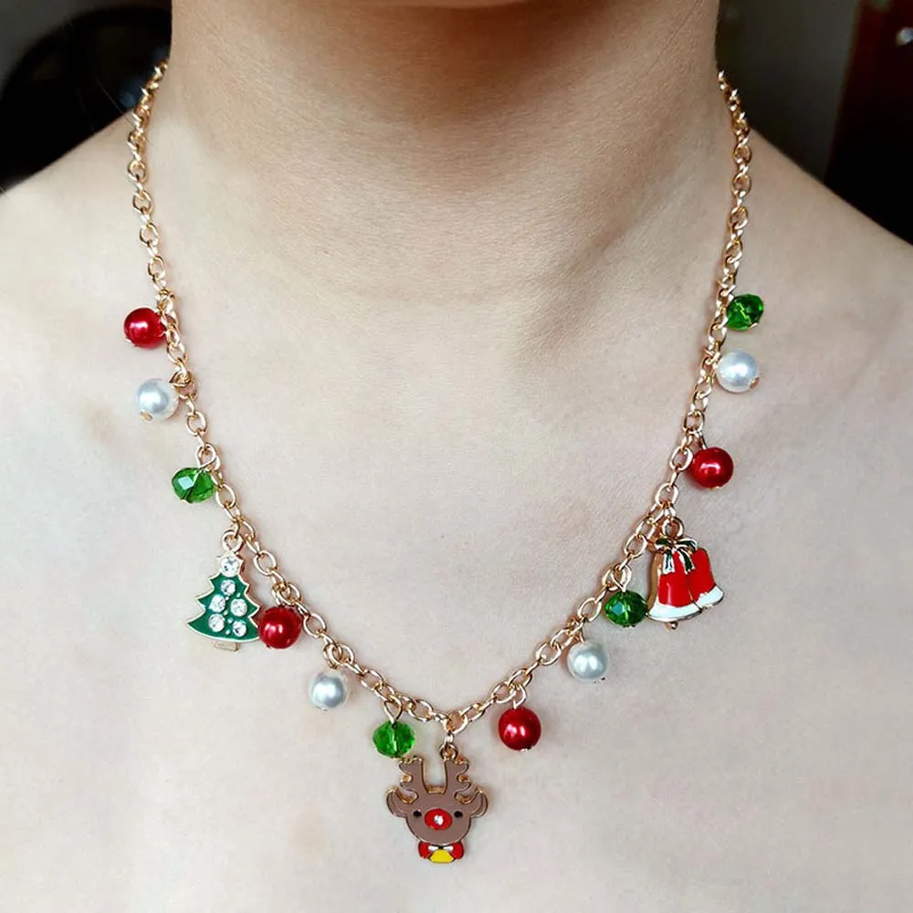Christmas Necklace Colorful Pedant Necklace Xmas Gift Girls Jewelry