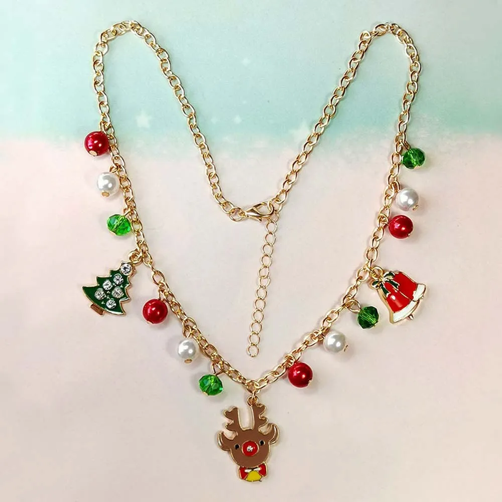 Christmas Necklace Colorful Pedant Necklace Xmas Gift Girls Jewelry