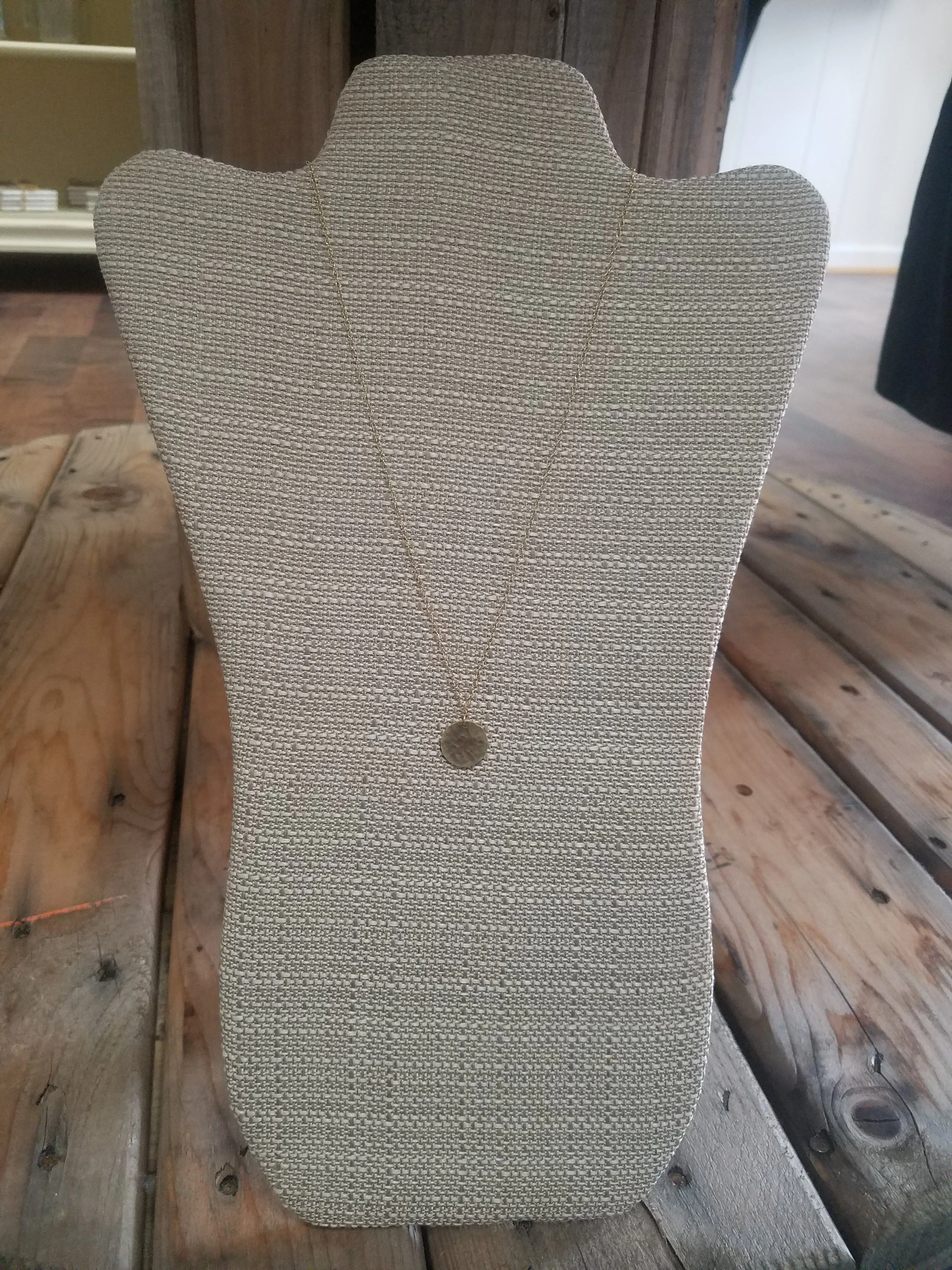 Circle Necklace - 14 Karat Textured Circle Coin Necklace