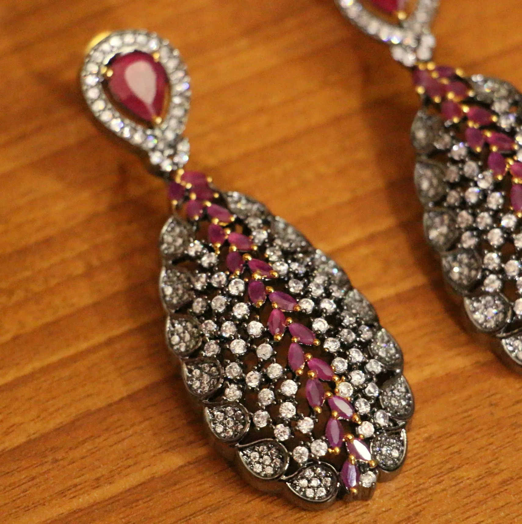 CITRINE DIAMOND LOOK BLACK RHODIUM DANGLERS