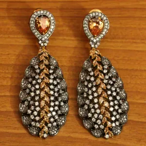 CITRINE DIAMOND LOOK BLACK RHODIUM DANGLERS