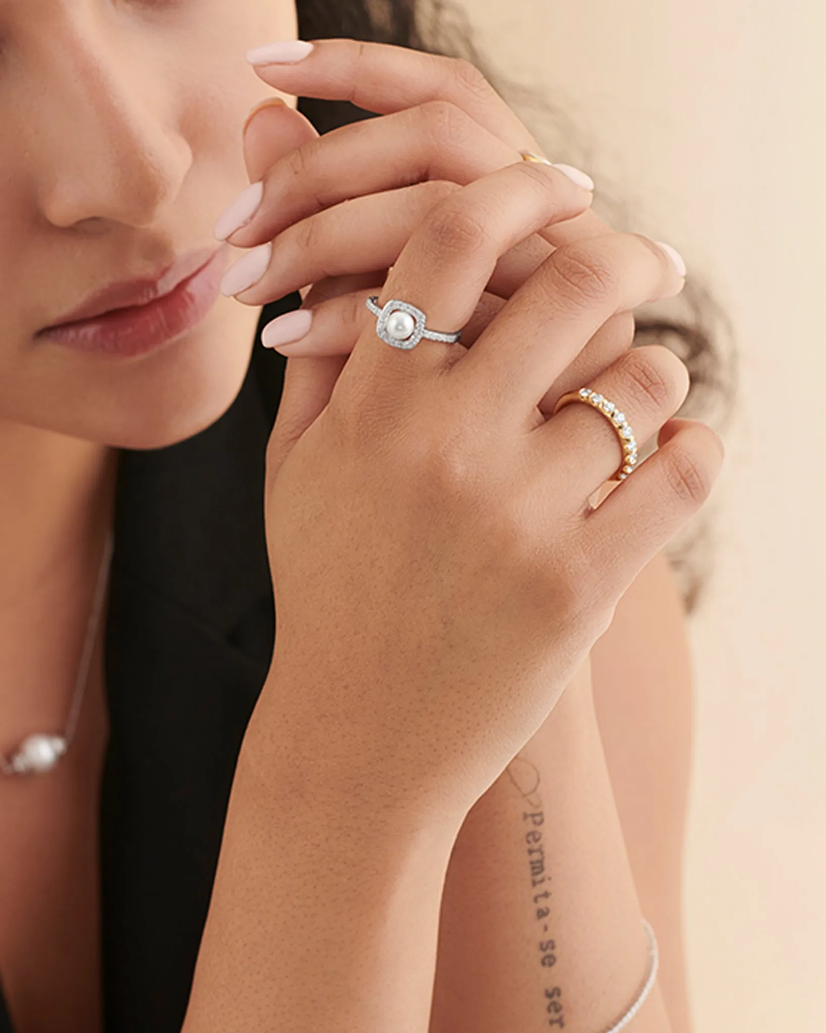 Classic Cushion Pearl Diamond Ring