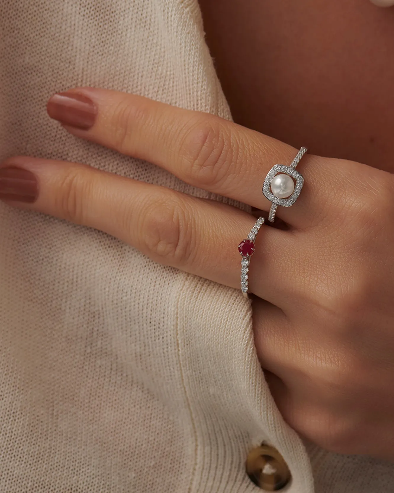 Classic Cushion Pearl Diamond Ring