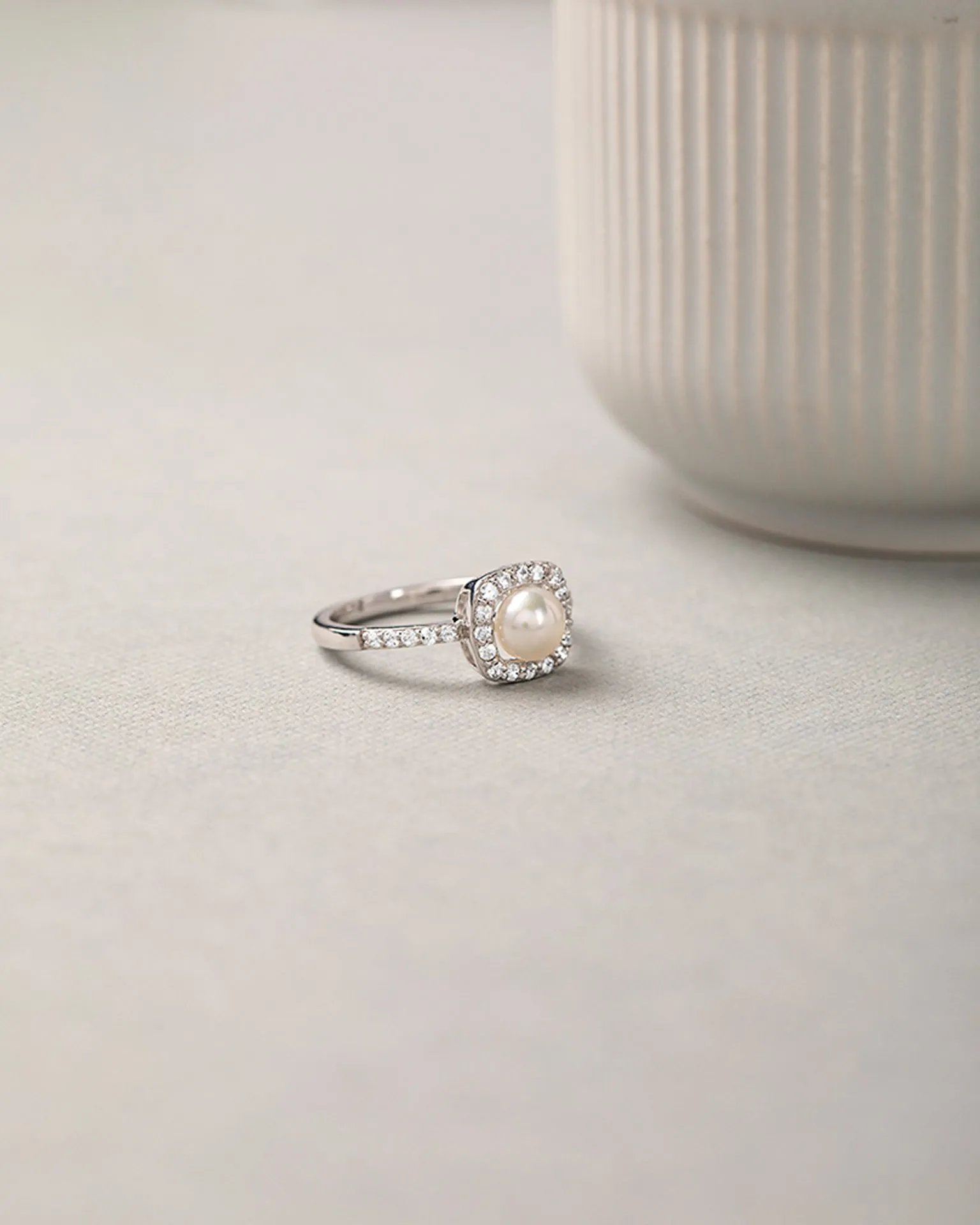 Classic Cushion Pearl Diamond Ring