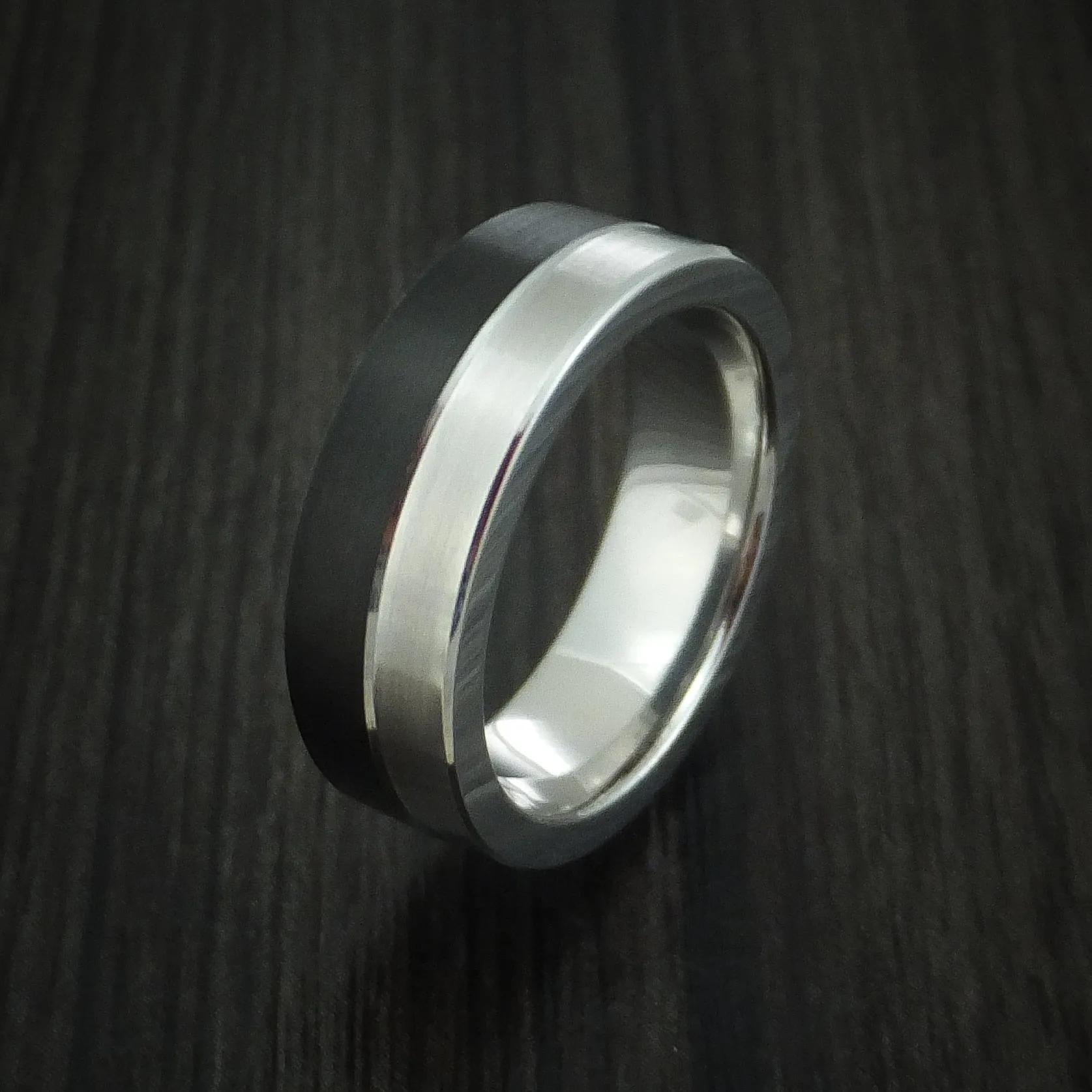 Cobalt and Black Cobalt Band Custom Made Two-Tone Men's Ring