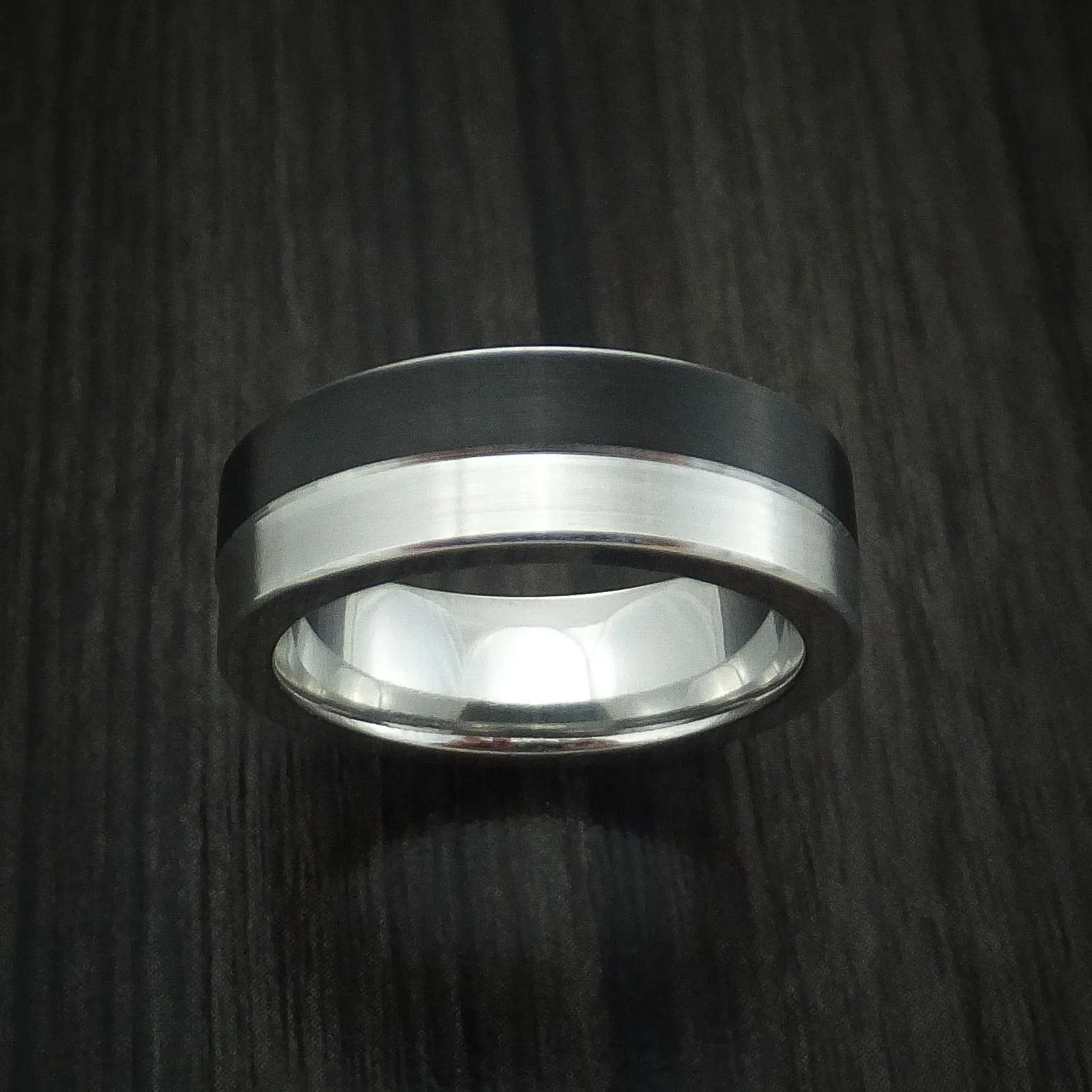 Cobalt and Black Cobalt Band Custom Made Two-Tone Men's Ring