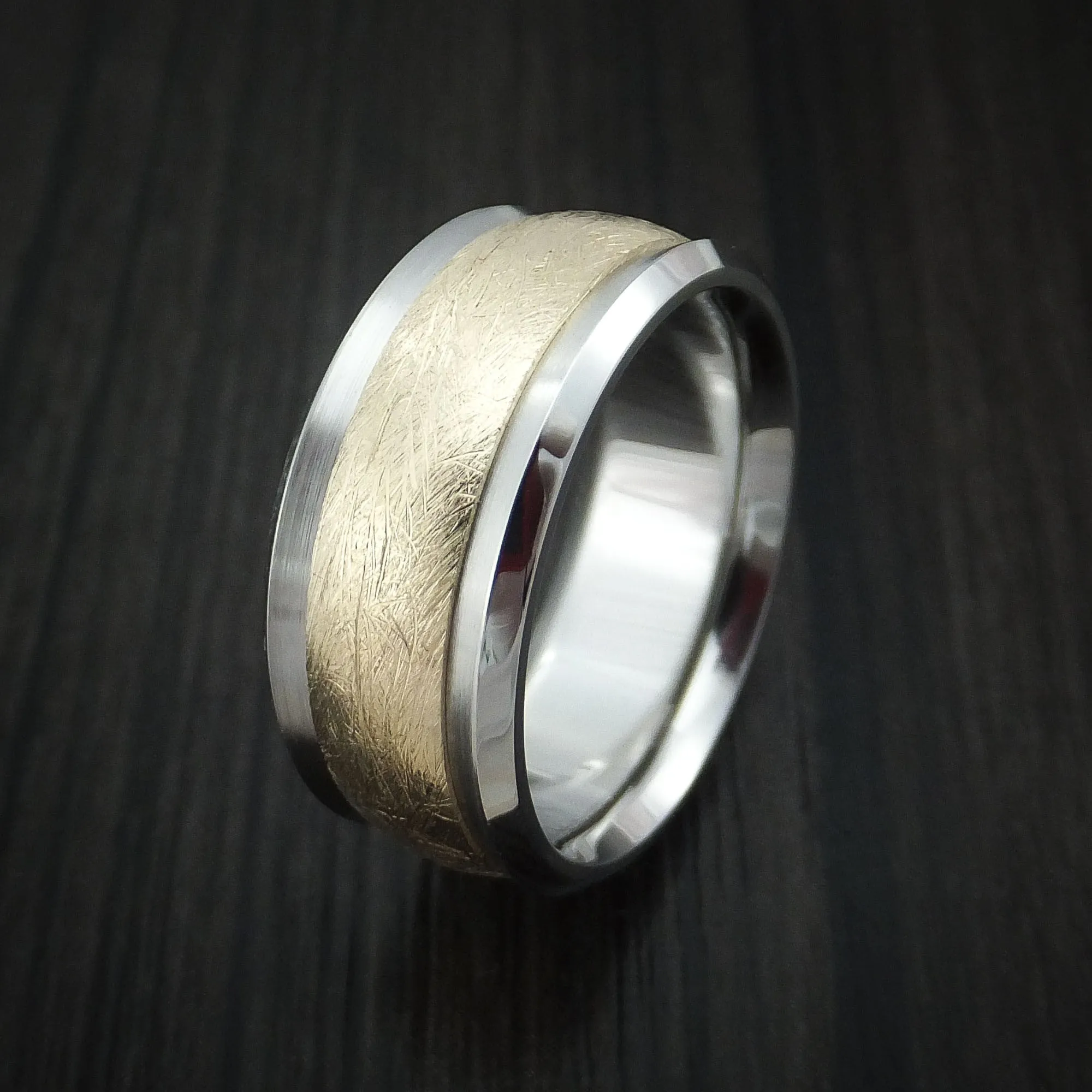 Cobalt Chrome and 14k Yellow Gold Band Distressed Texture Custom Made Men's Ring