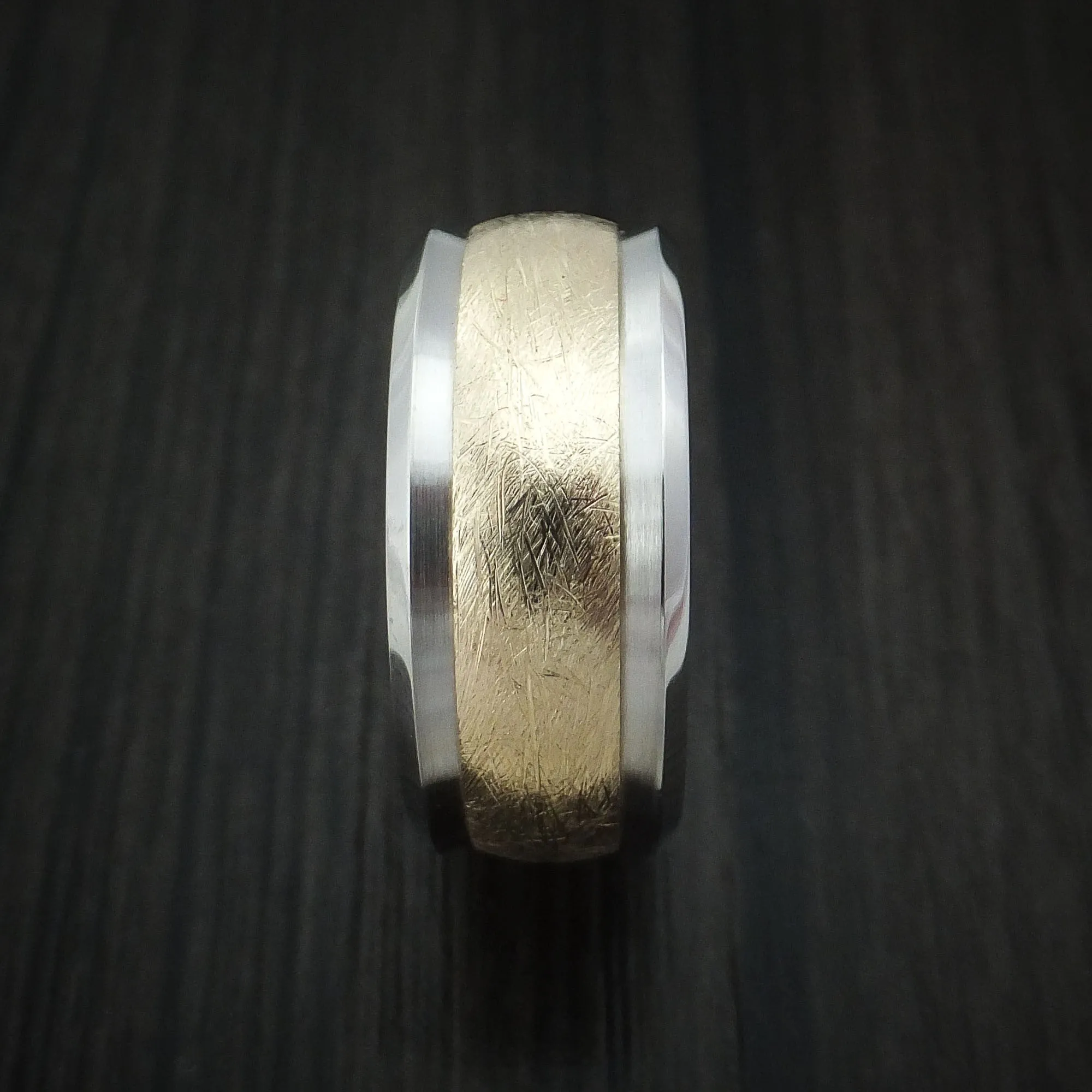 Cobalt Chrome and 14k Yellow Gold Band Distressed Texture Custom Made Men's Ring