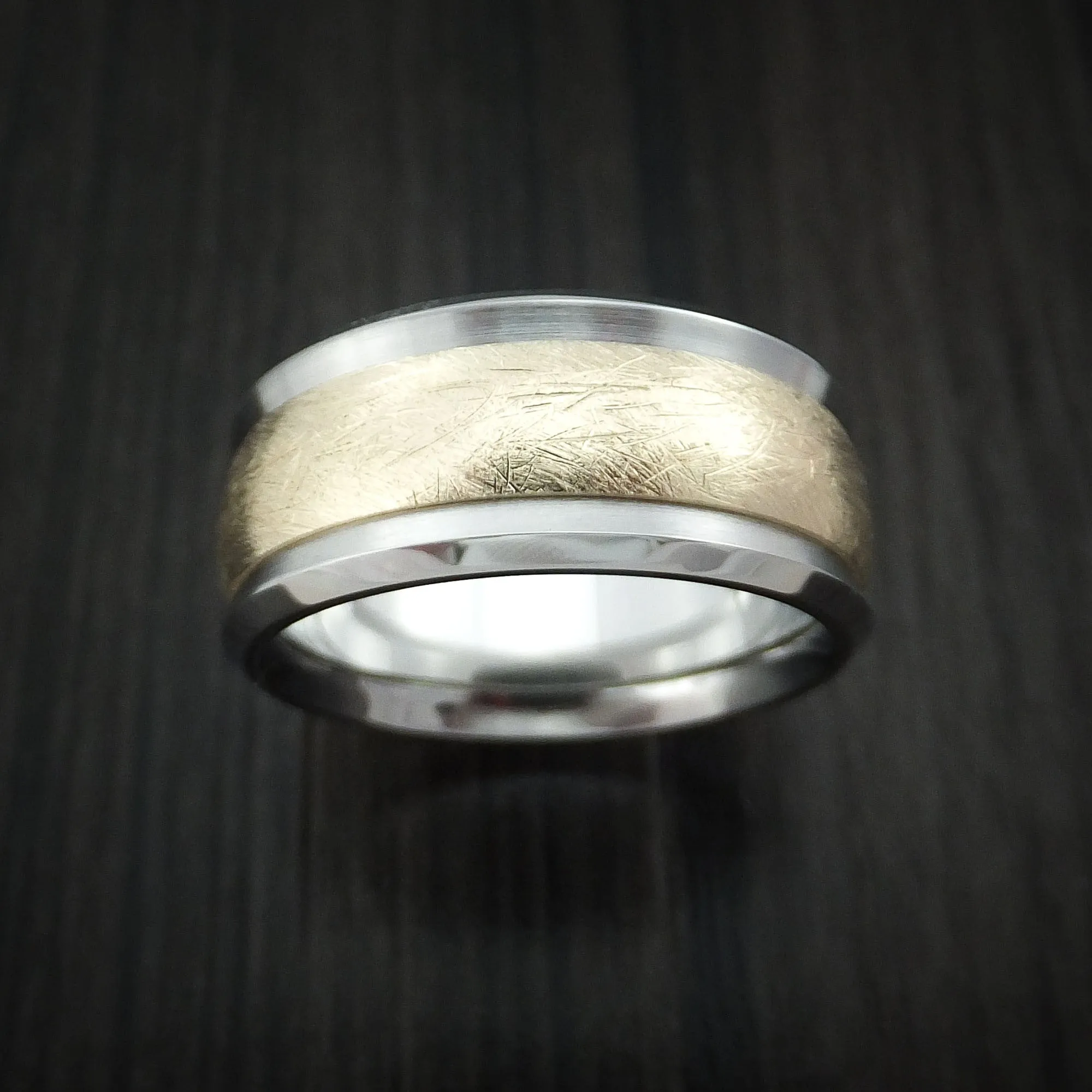 Cobalt Chrome and 14k Yellow Gold Band Distressed Texture Custom Made Men's Ring