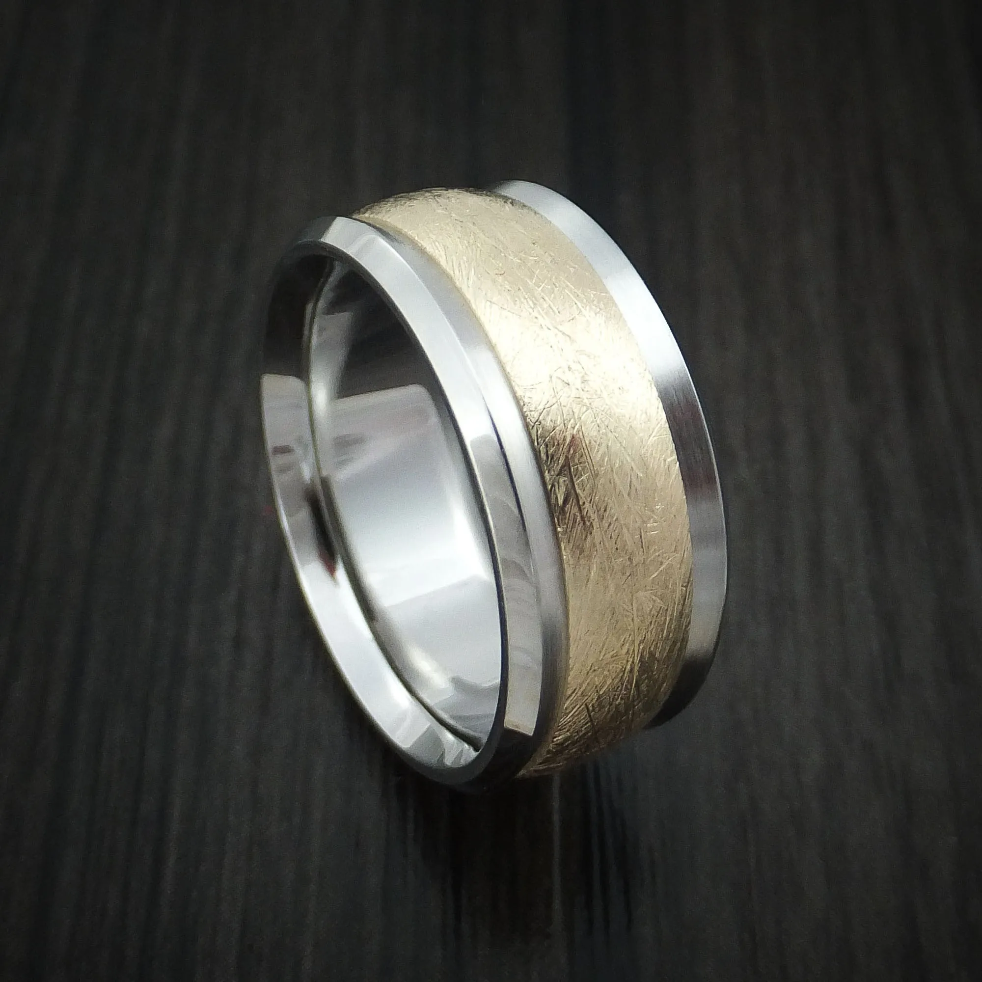 Cobalt Chrome and 14k Yellow Gold Band Distressed Texture Custom Made Men's Ring