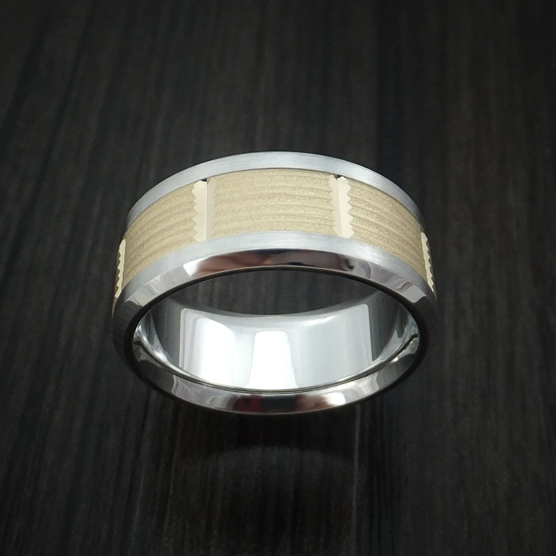 Cobalt Chrome and 14k Yellow Gold Band Texture Pattern Custom Made Men's Ring