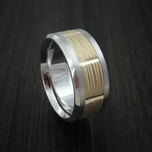 Cobalt Chrome and 14k Yellow Gold Band Texture Pattern Custom Made Men's Ring