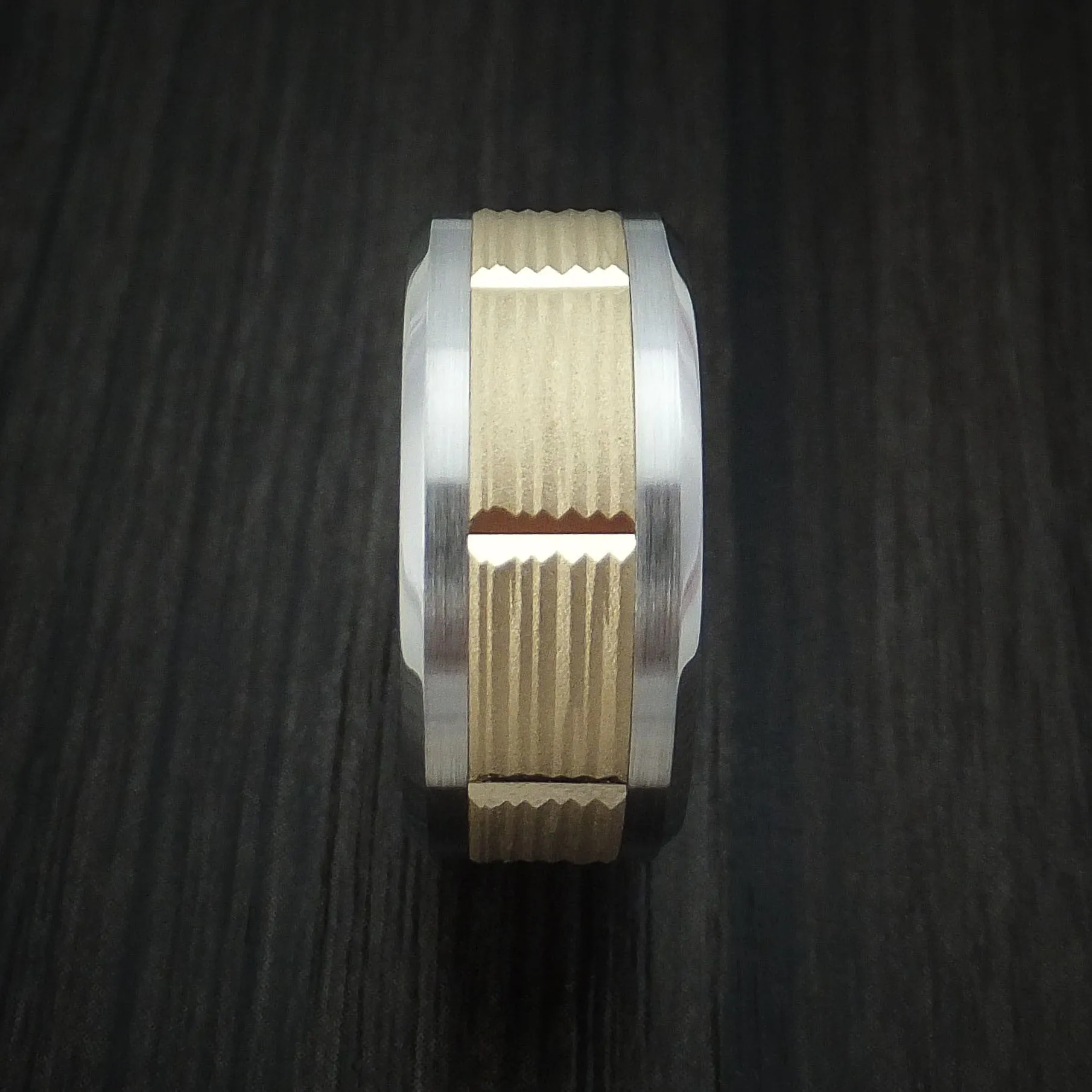 Cobalt Chrome and 14k Yellow Gold Band Texture Pattern Custom Made Men's Ring