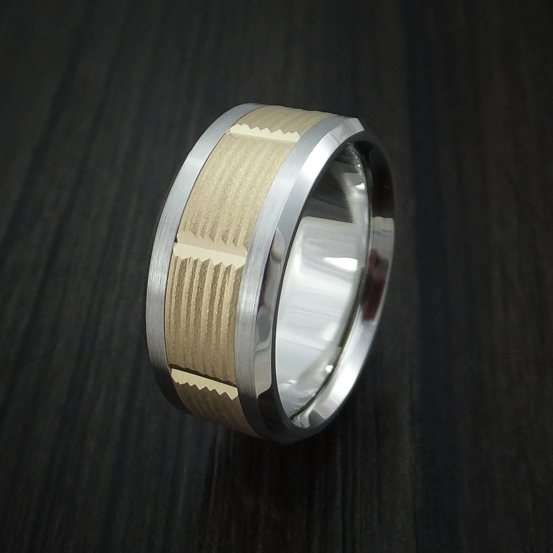 Cobalt Chrome and 14k Yellow Gold Band Texture Pattern Custom Made Men's Ring