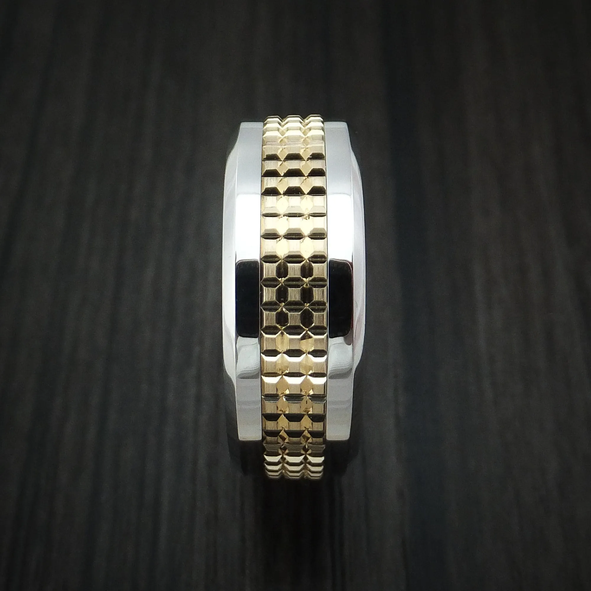 Cobalt Chrome and 14k Yellow Gold Band Textured Custom Made Men's Ring