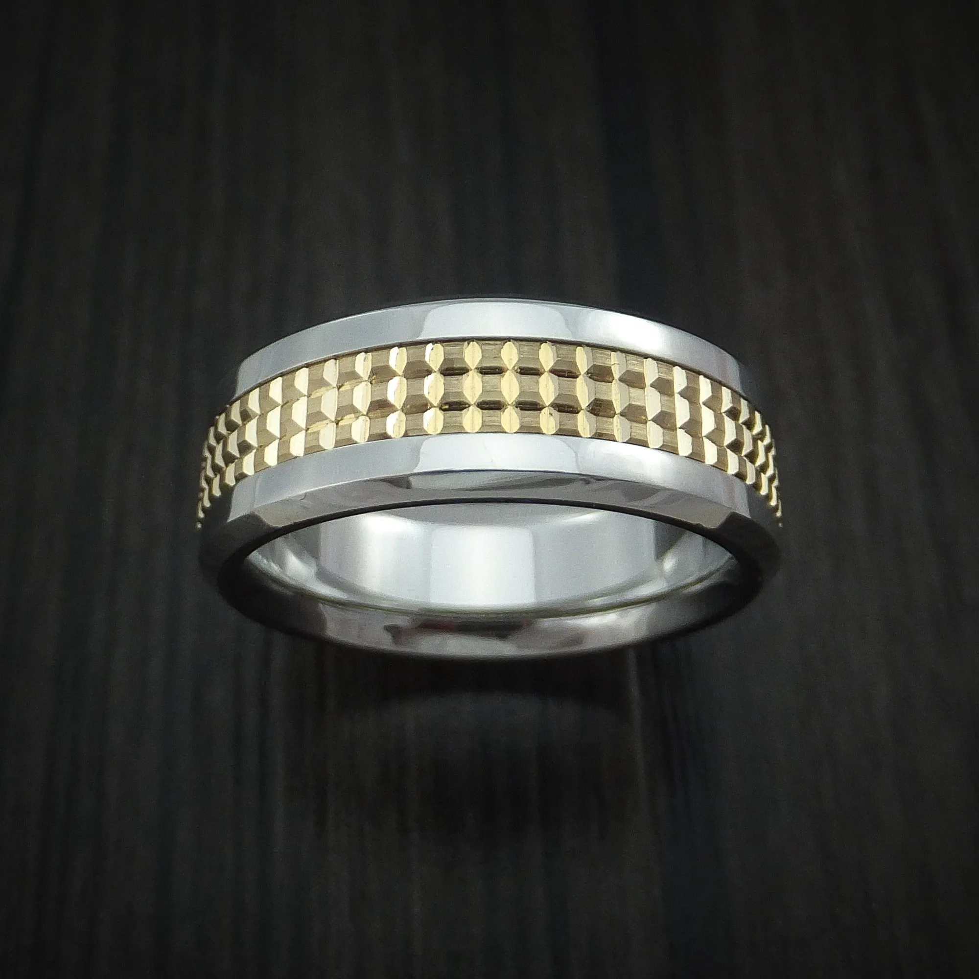 Cobalt Chrome and 14k Yellow Gold Band Textured Custom Made Men's Ring