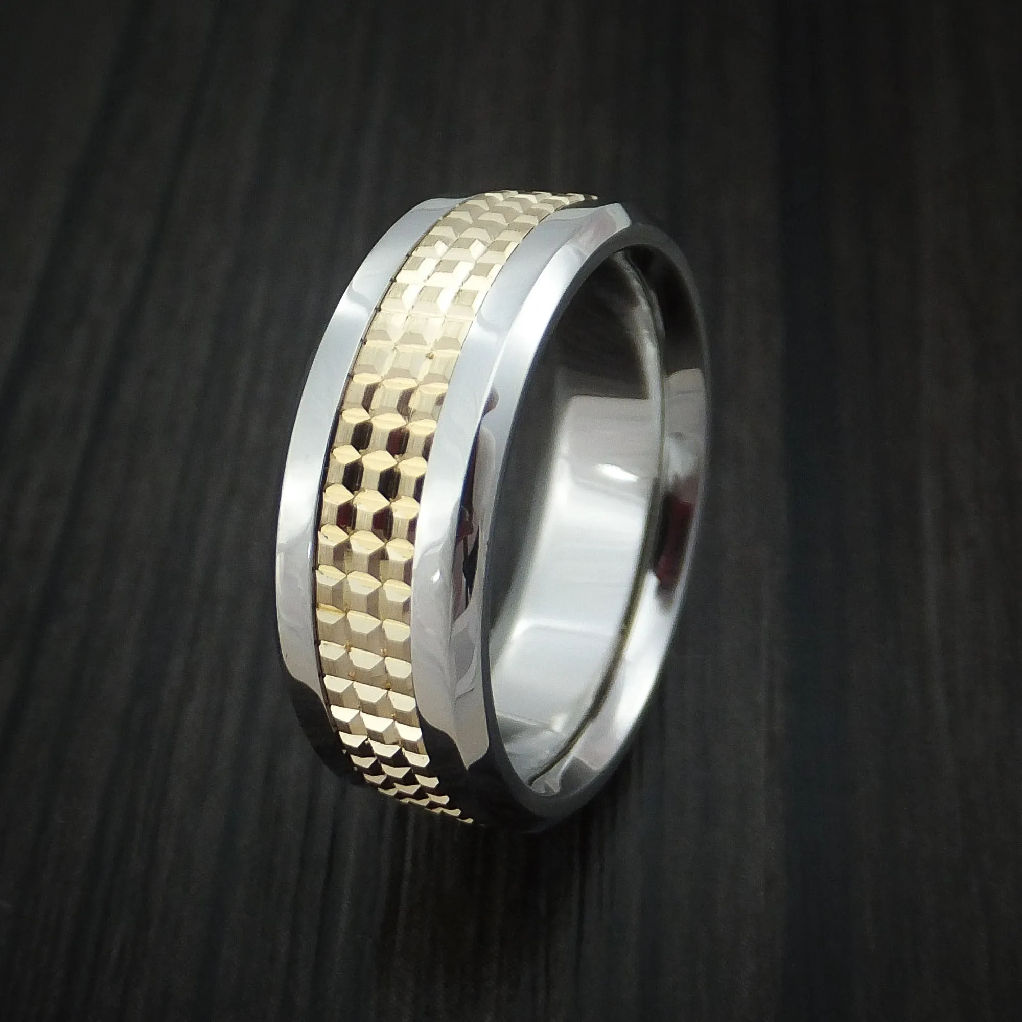 Cobalt Chrome and 14k Yellow Gold Band Textured Custom Made Men's Ring