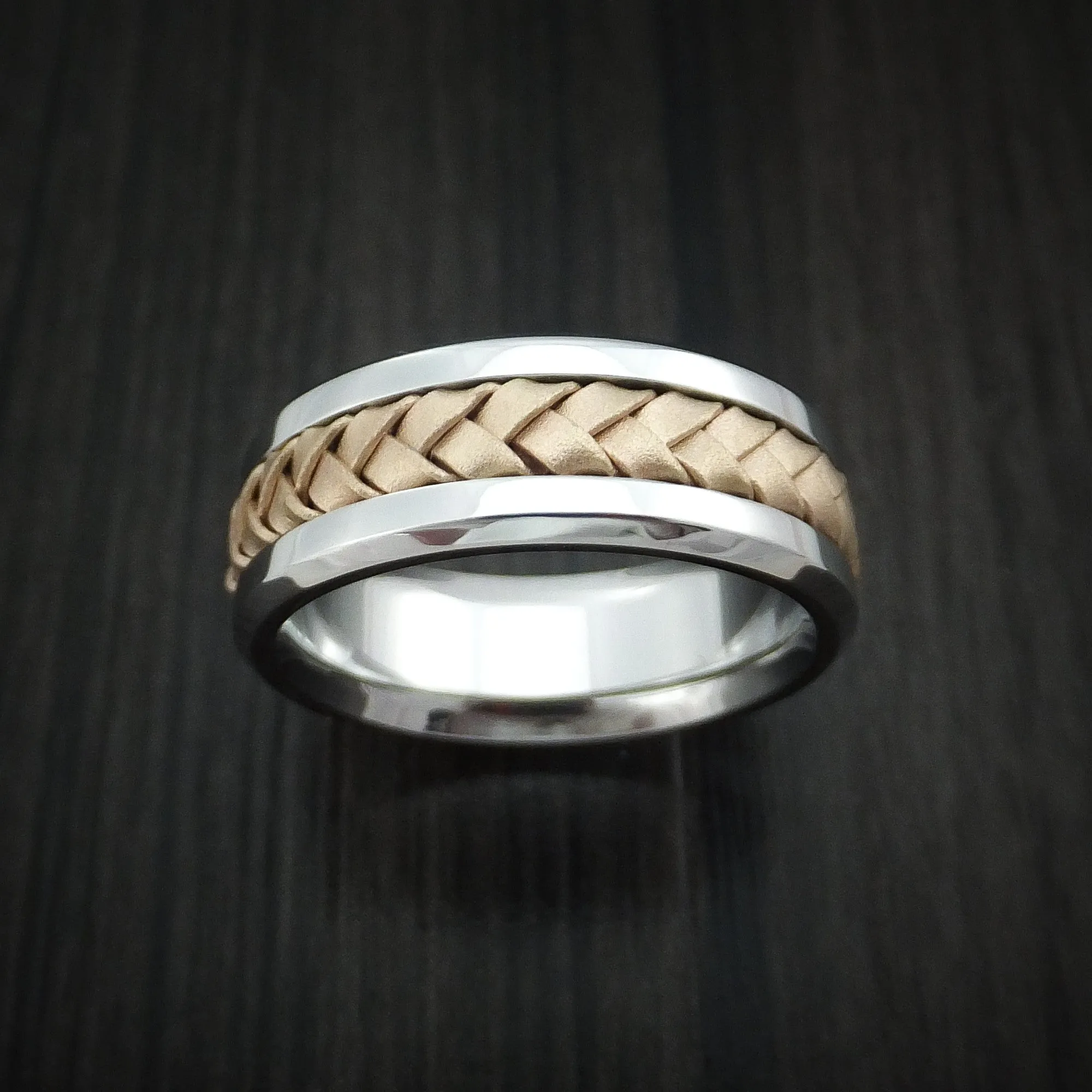 Cobalt Chrome and 14k Yellow Gold Band Weave Texture Custom Made Men's Ring