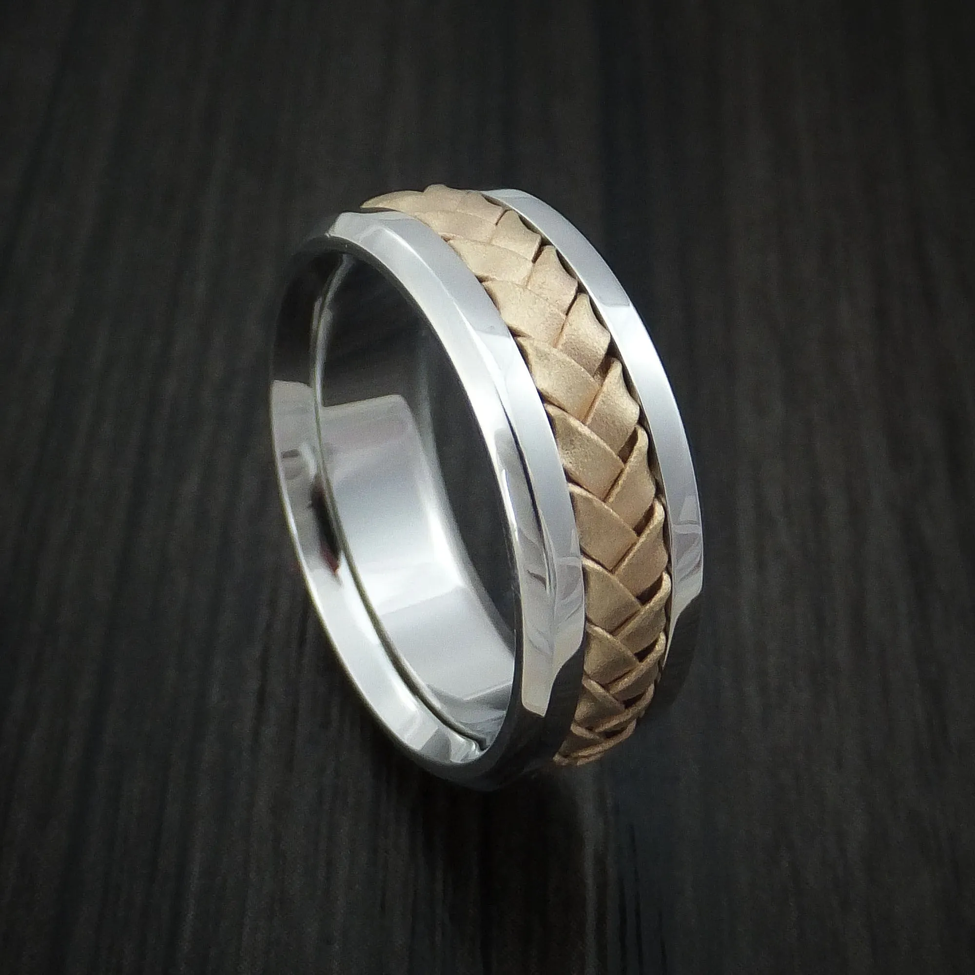 Cobalt Chrome and 14k Yellow Gold Band Weave Texture Custom Made Men's Ring