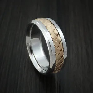 Cobalt Chrome and 14k Yellow Gold Band Weave Texture Custom Made Men's Ring