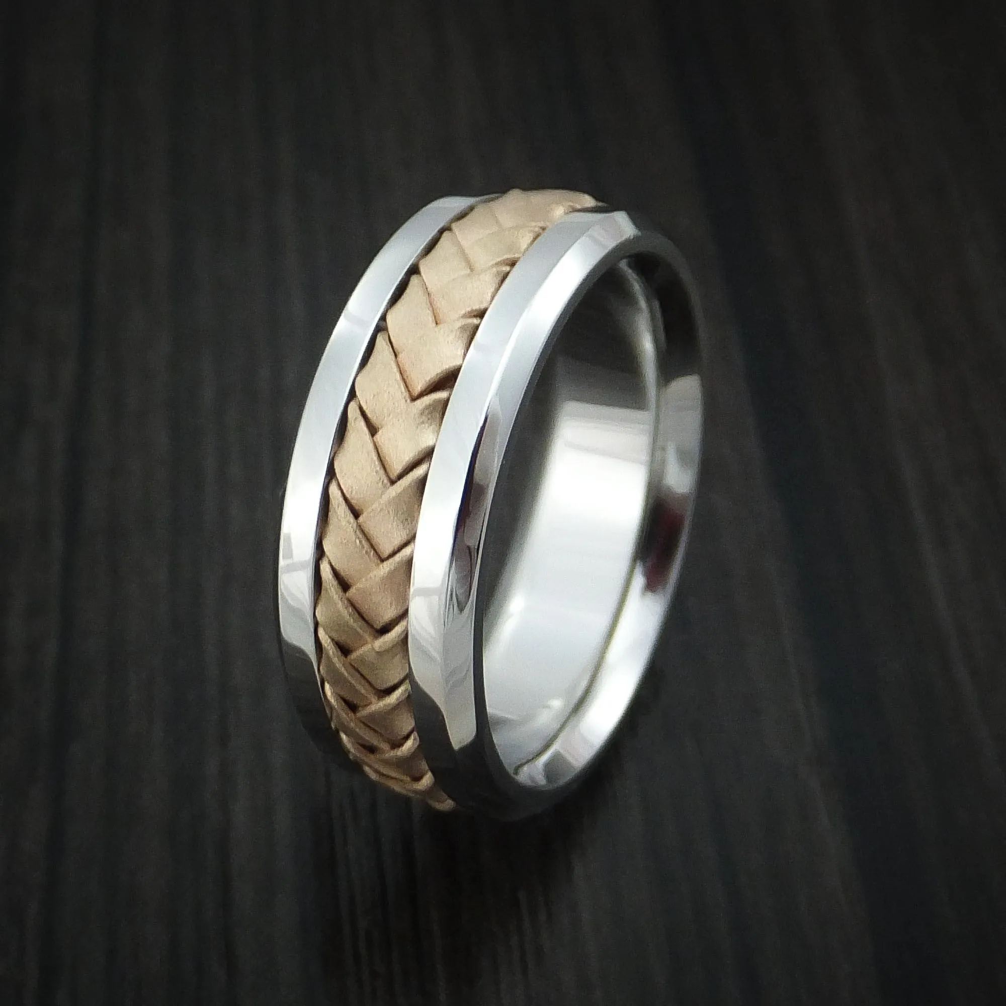 Cobalt Chrome and 14k Yellow Gold Band Weave Texture Custom Made Men's Ring