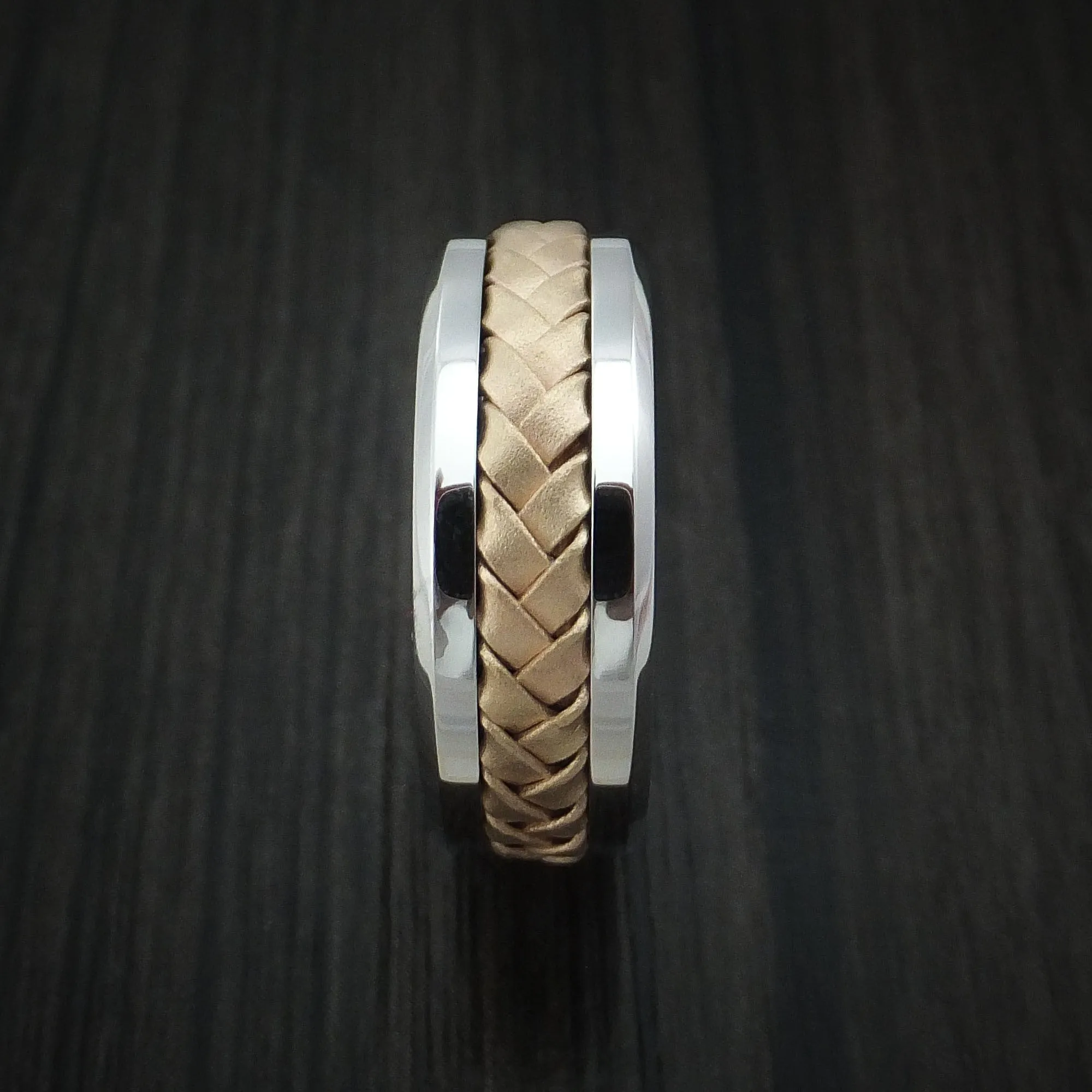 Cobalt Chrome and 14k Yellow Gold Band Weave Texture Custom Made Men's Ring