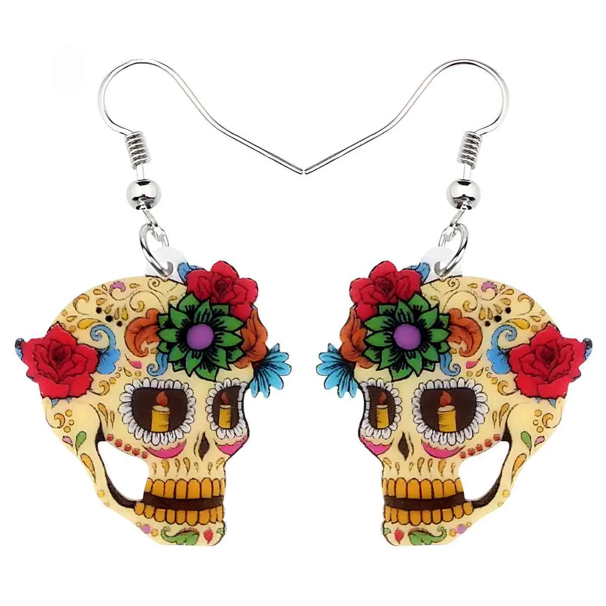 Colorful Day of the Dead Sugar Skull Earrings