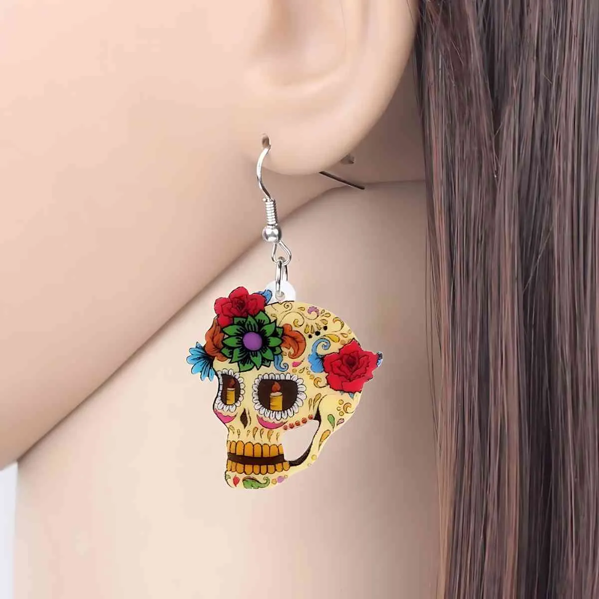 Colorful Day of the Dead Sugar Skull Earrings