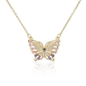 Colorful Zirconium Butterfly Pendant Necklace Perfect Gift for Her