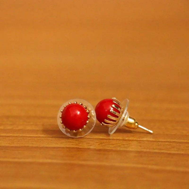 Coral Colour Round Shaped Basket Studs