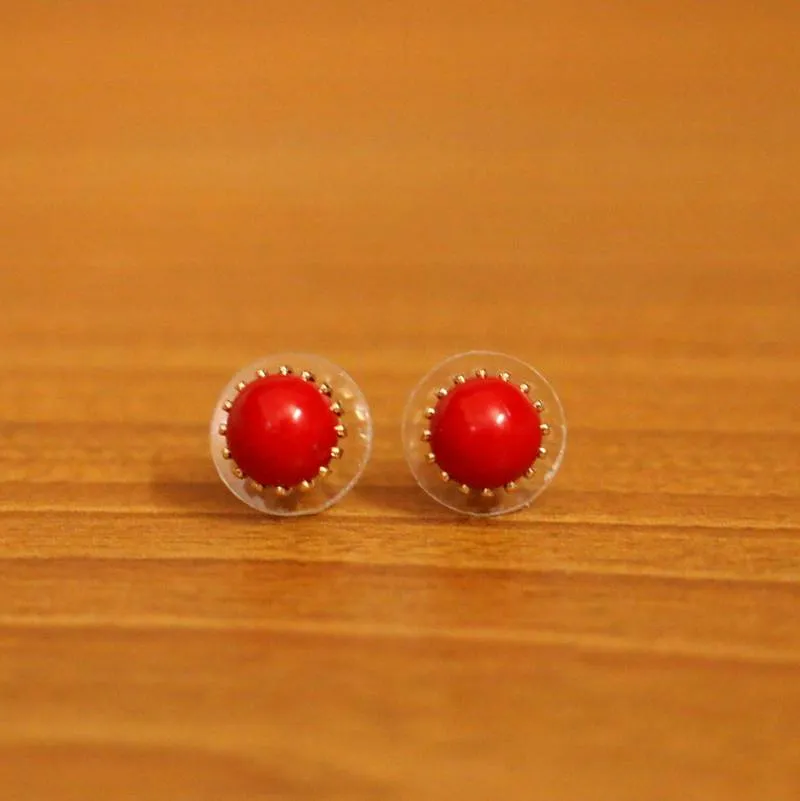 Coral Colour Round Shaped Basket Studs