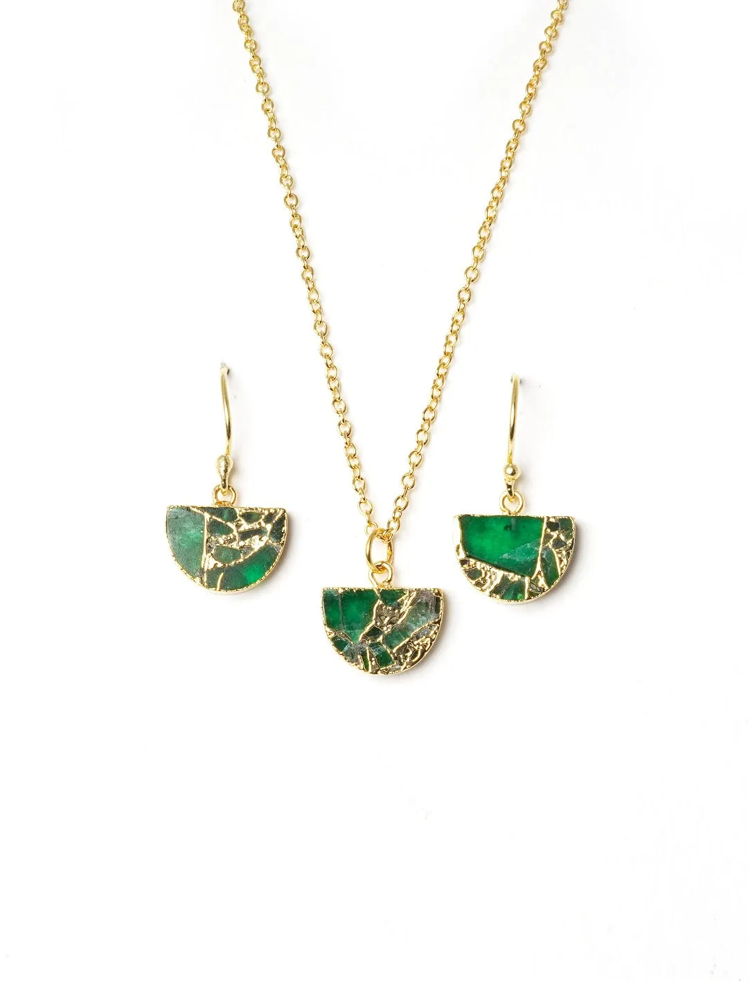 Crescent Gold Plated Necklace & Earrings Set