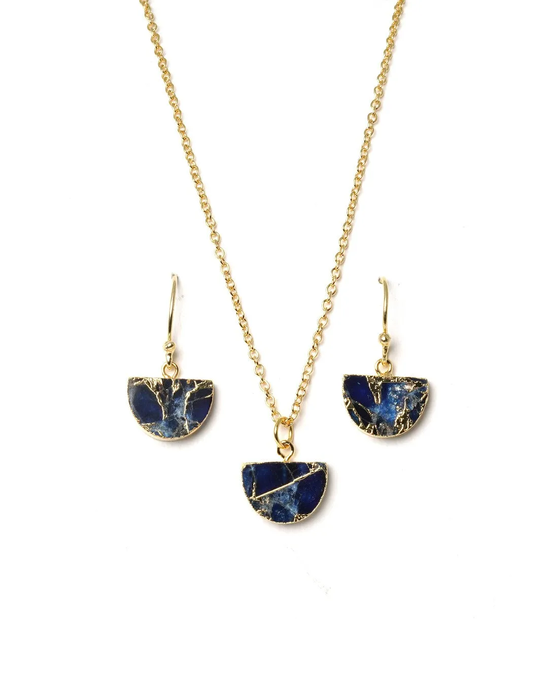 Crescent Gold Plated Necklace & Earrings Set