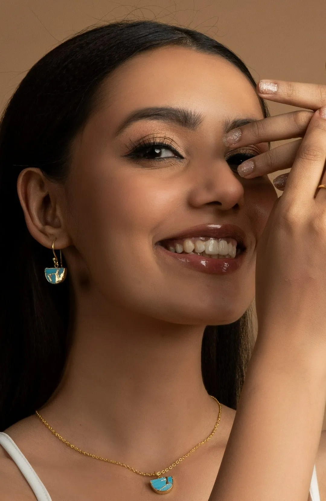 Crescent Gold Plated Necklace & Earrings Set