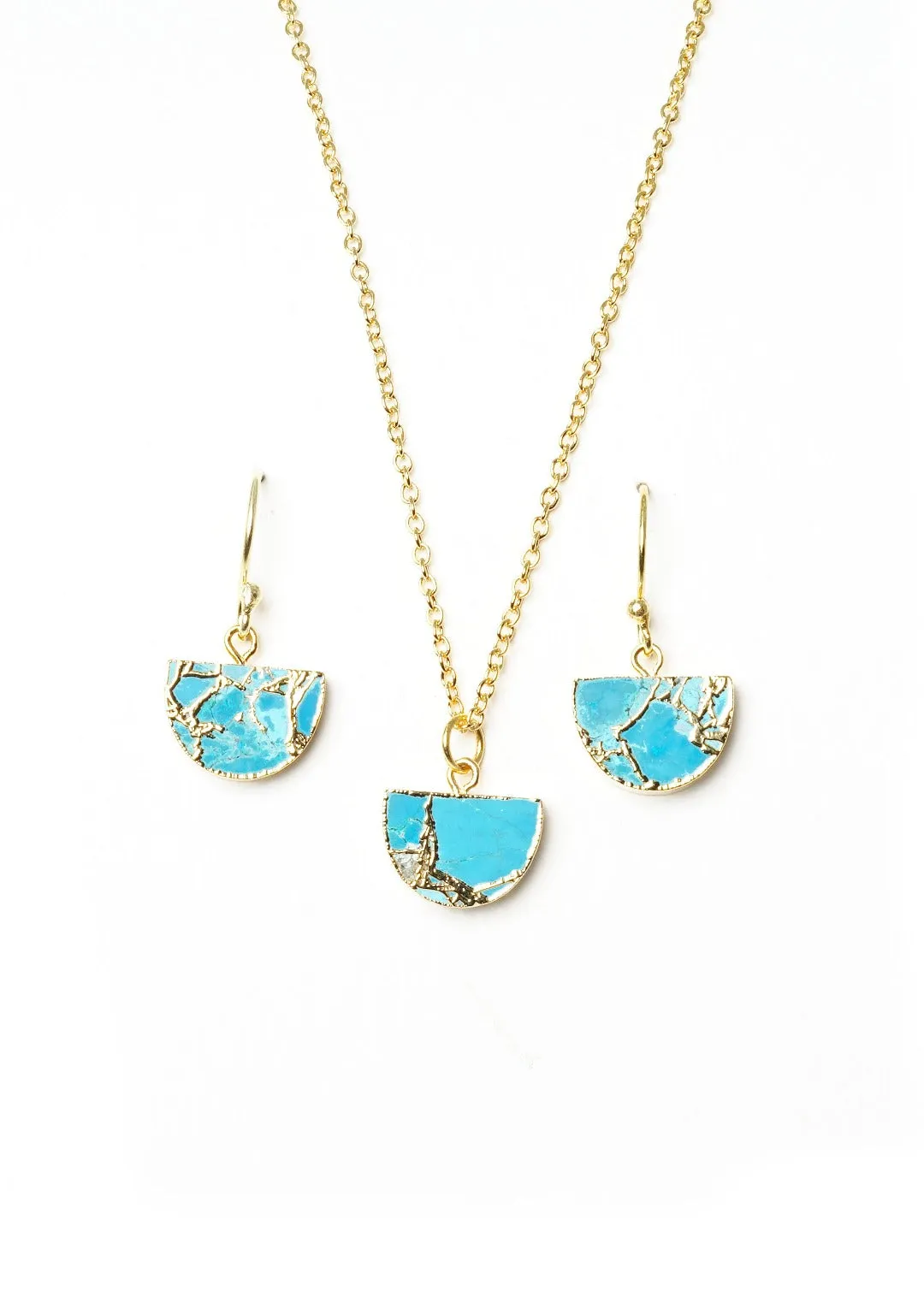 Crescent Gold Plated Necklace & Earrings Set