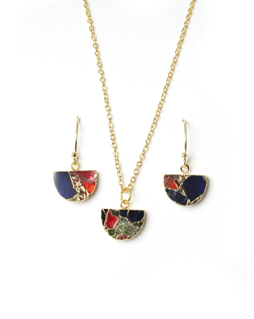 Crescent Gold Plated Necklace & Earrings Set