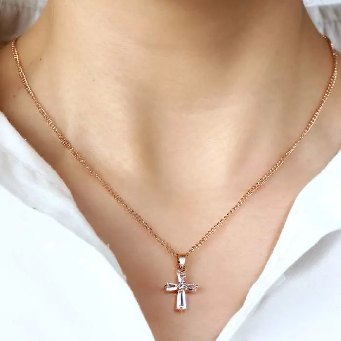 Cross Necklace Rose Gold